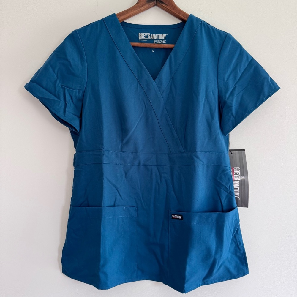 Grey's Anatomy Women's 3 Pocket Mock Wrap Scrub Top